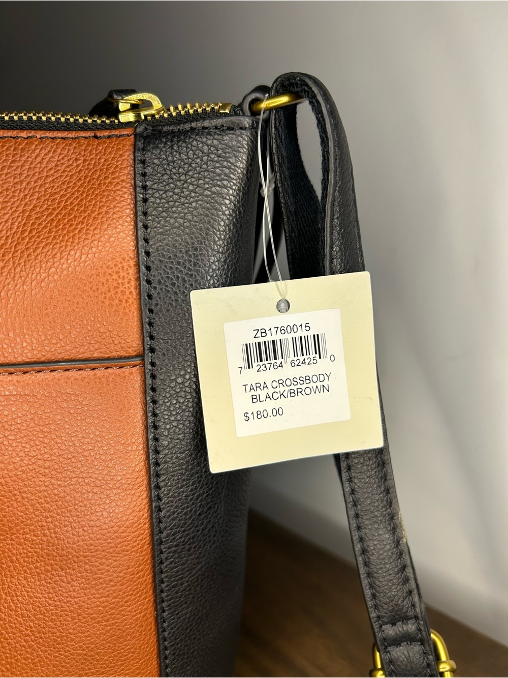 Fossil NWT Tara Crossbody Bag Black Brown Pebbled Leather - Picture 8 of 13